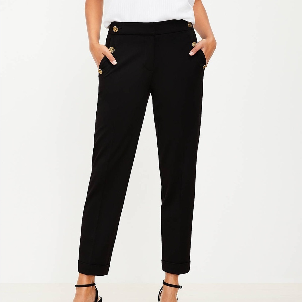 Loft Black Sailor Button-Detail Pants